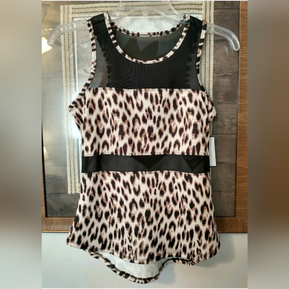Zelos Women's Athletic Mesh Leopard Tank Small